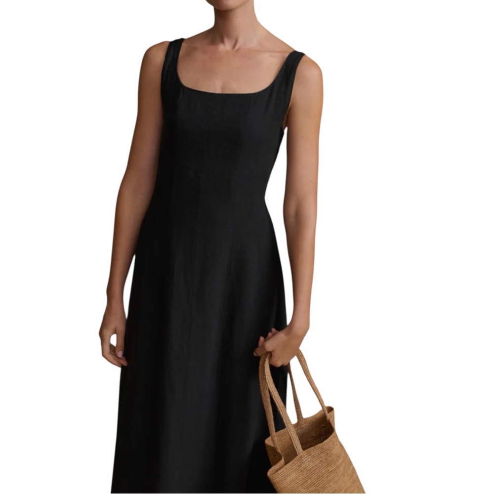 NWT Jenni Kayne Kinney Dress in Black Size Large 100% Linen Midi Length - Picture 4 of 12